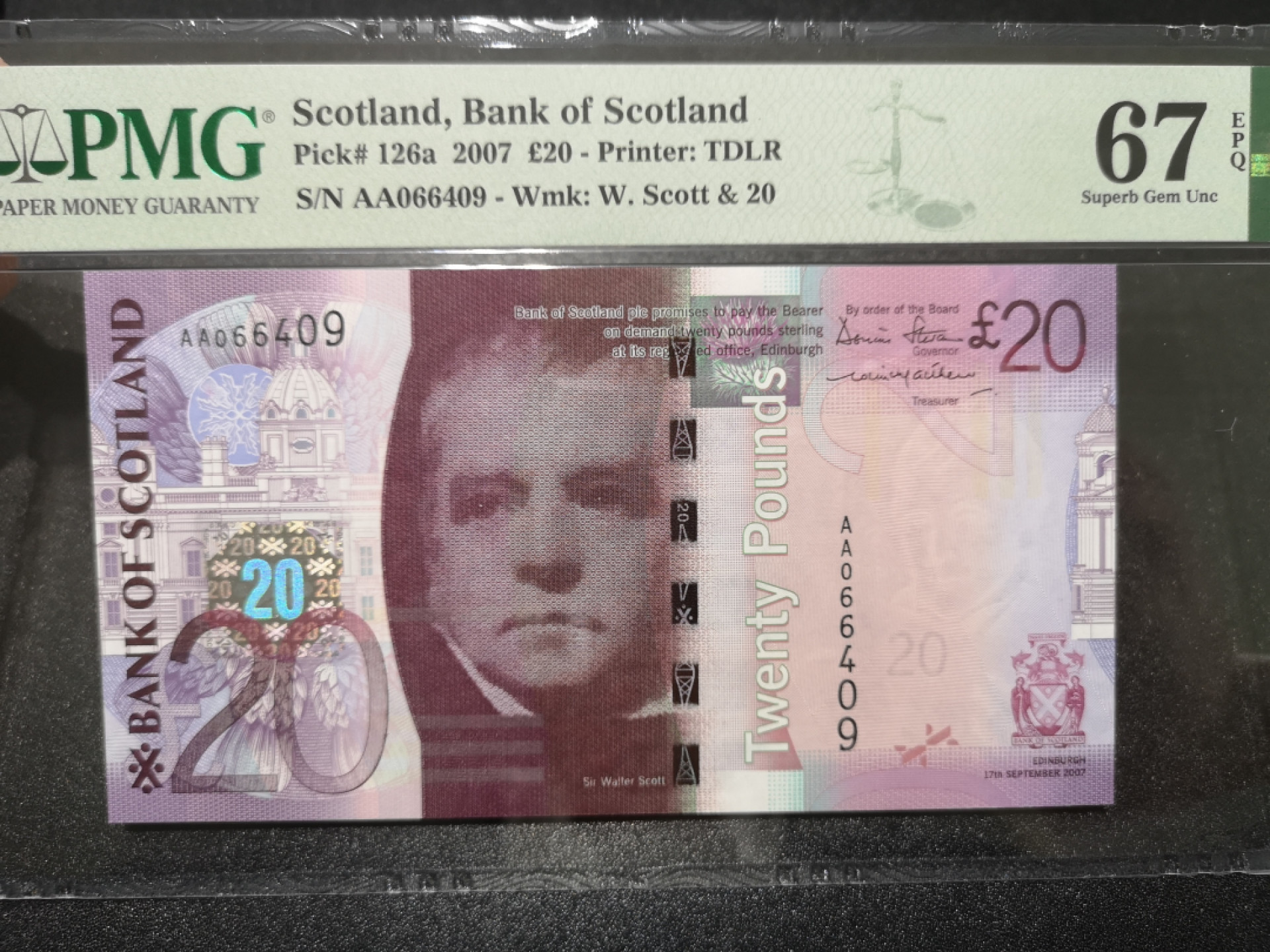 《外钞收藏家》第一百四十一期拍卖（本期81件） 2007年苏格兰20镑 AA冠 PMG67