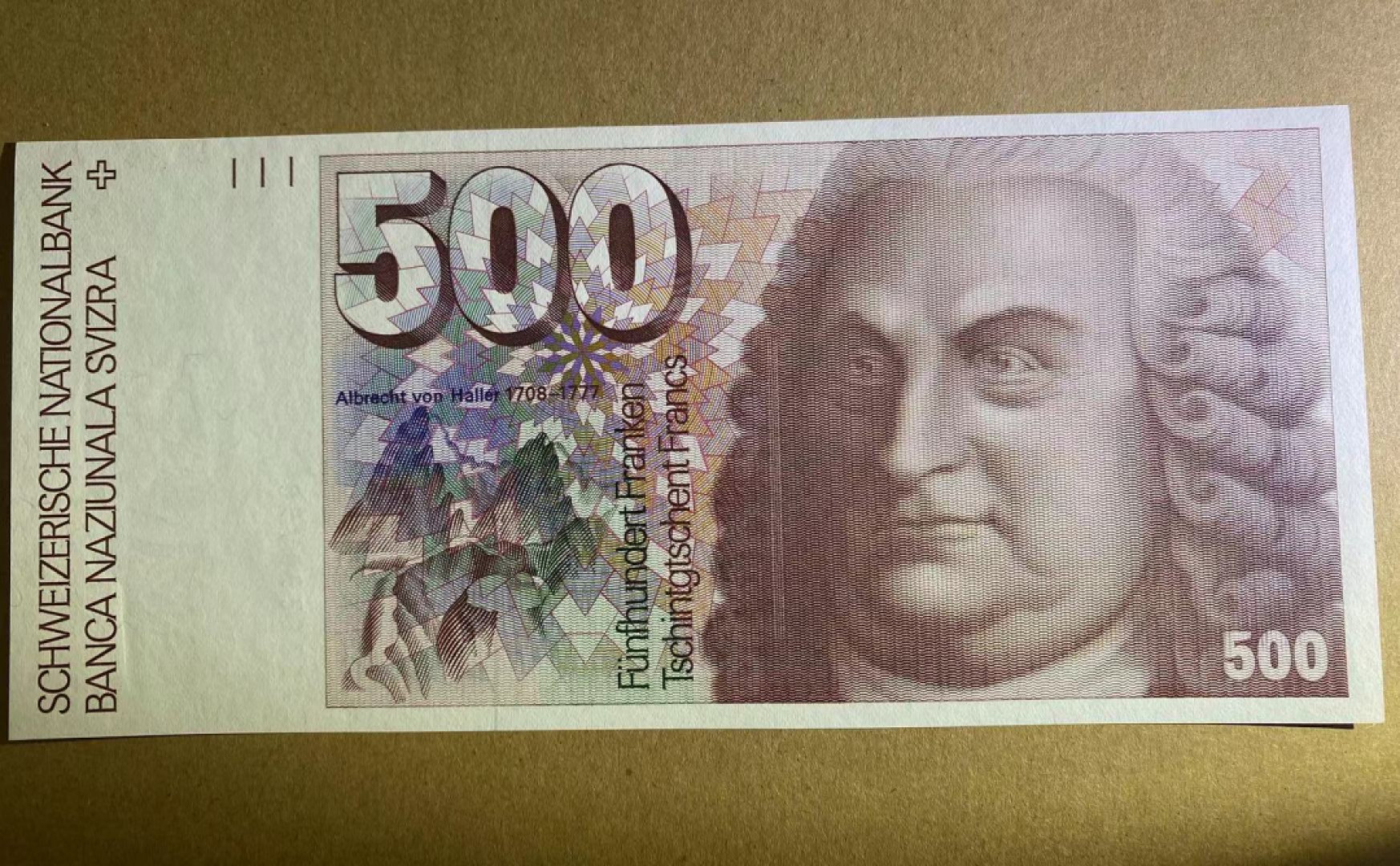 《外钞收藏家》第一百四十一期拍卖（本期81件） 1986年A冠 瑞士500 大胖子 全新UNC 稀少品种 藏家收藏