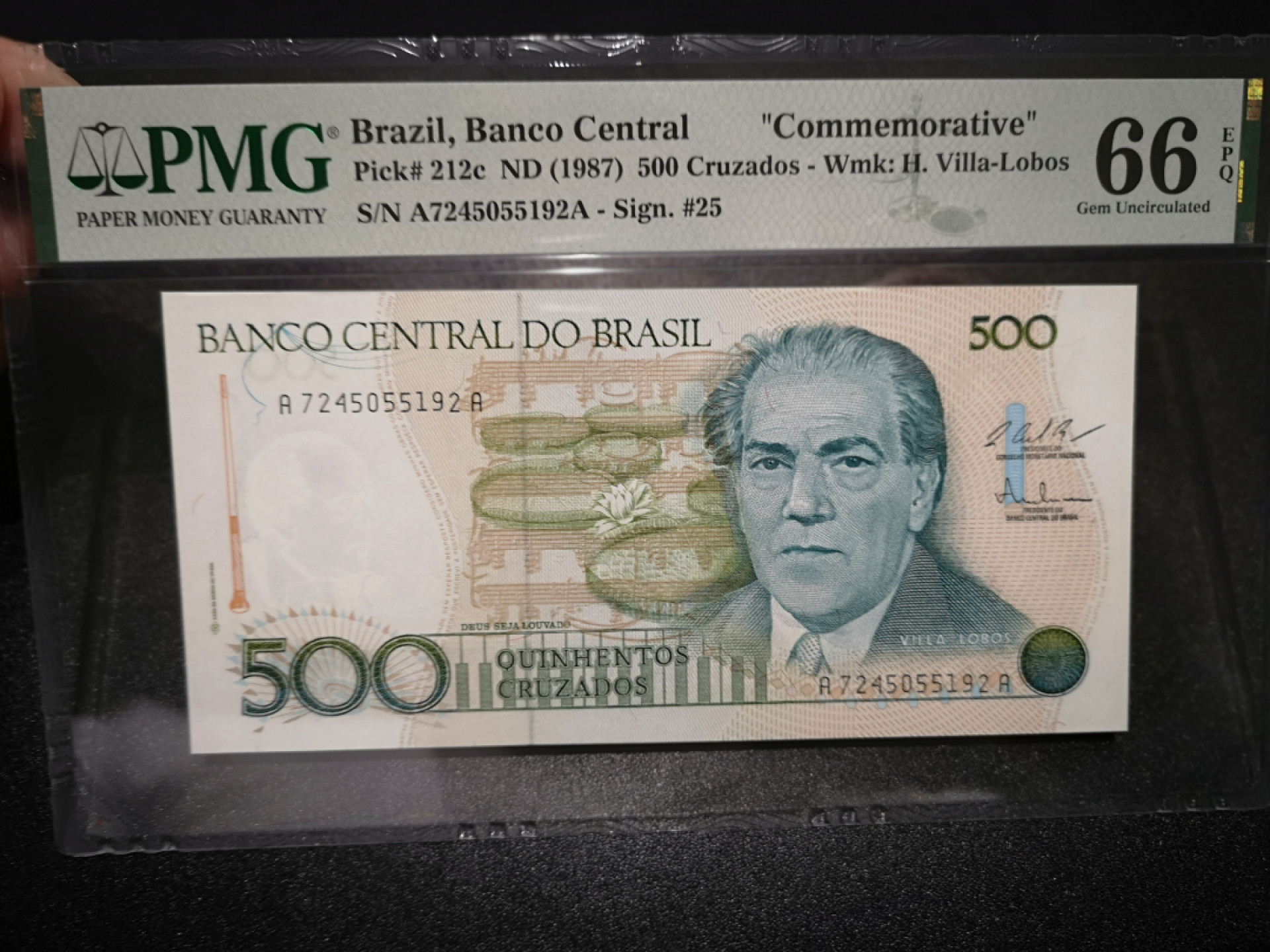 《外钞收藏家》第一百四十一期拍卖（本期81件） 1987年巴西500 PMG66 纪念钞 AA冠