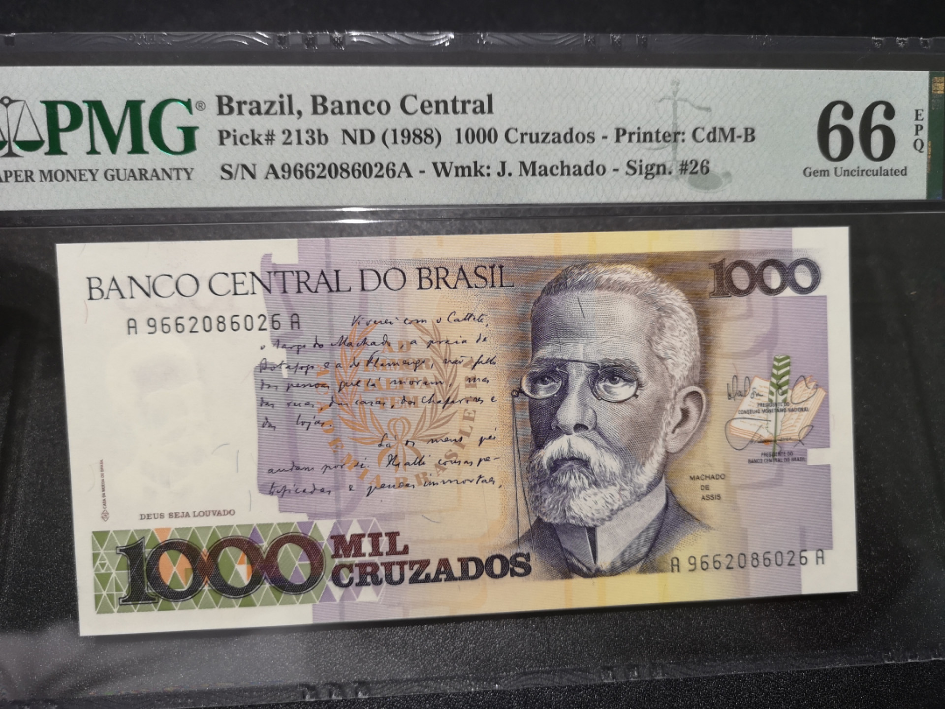 《外钞收藏家》第一百四十一期拍卖（本期81件） 1988年巴西1000 PMG66 AA冠