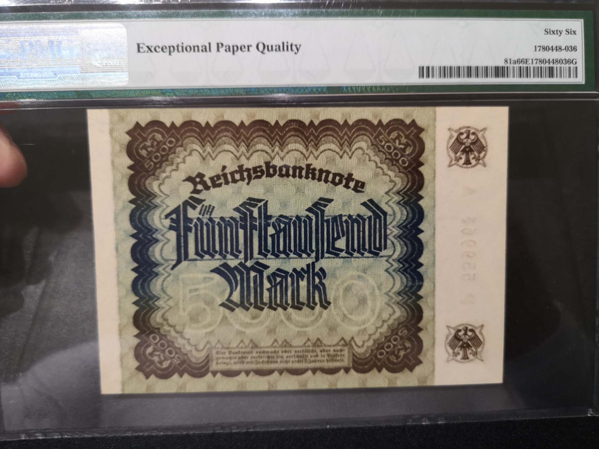 《外钞收藏家》第一百四十二期拍卖（周三拍场） 1922年德国5000 PMG66