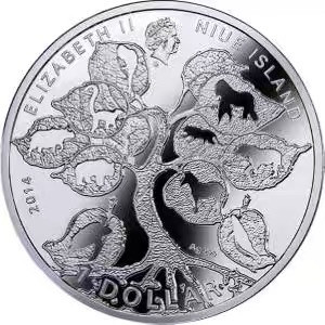 纽埃2014濒危动物物种1金刚蓝鹦鹉镶水晶彩银币