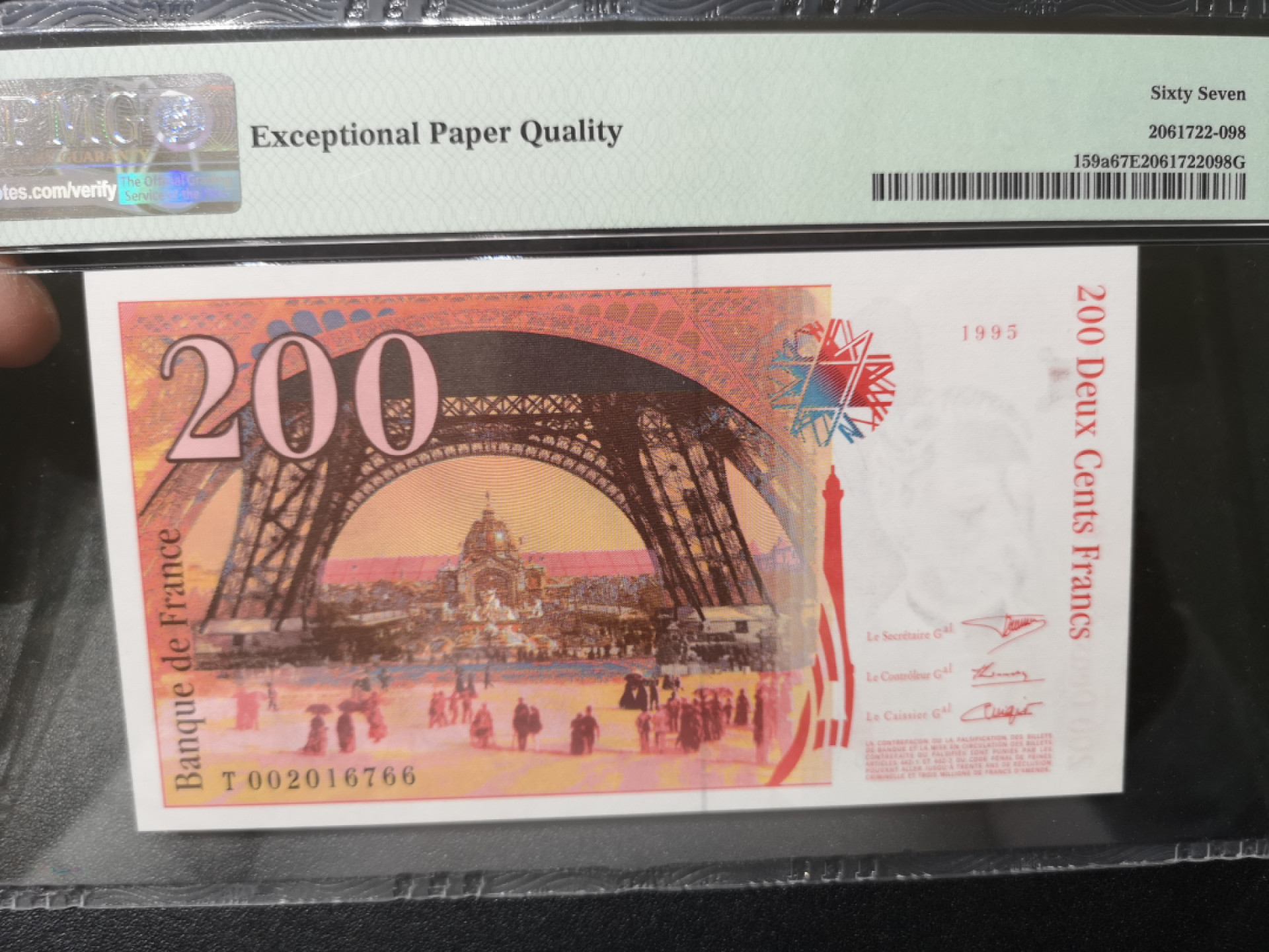 《外钞收藏家》第一百四十二期拍卖（周三拍场） 1995-96年法国末版 200法郎 PMG67 无47尾66