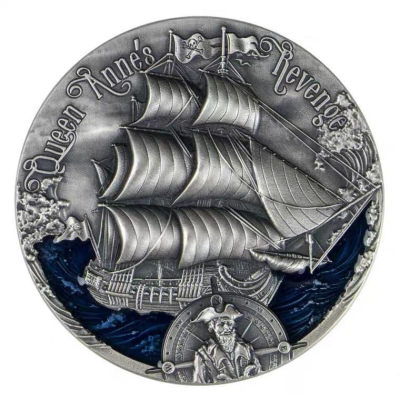 喀麦隆2019年大航海1安妮女王复仇号高浮雕银币 - 喀麦隆2019年大航海1安妮女王复仇号高浮雕银币