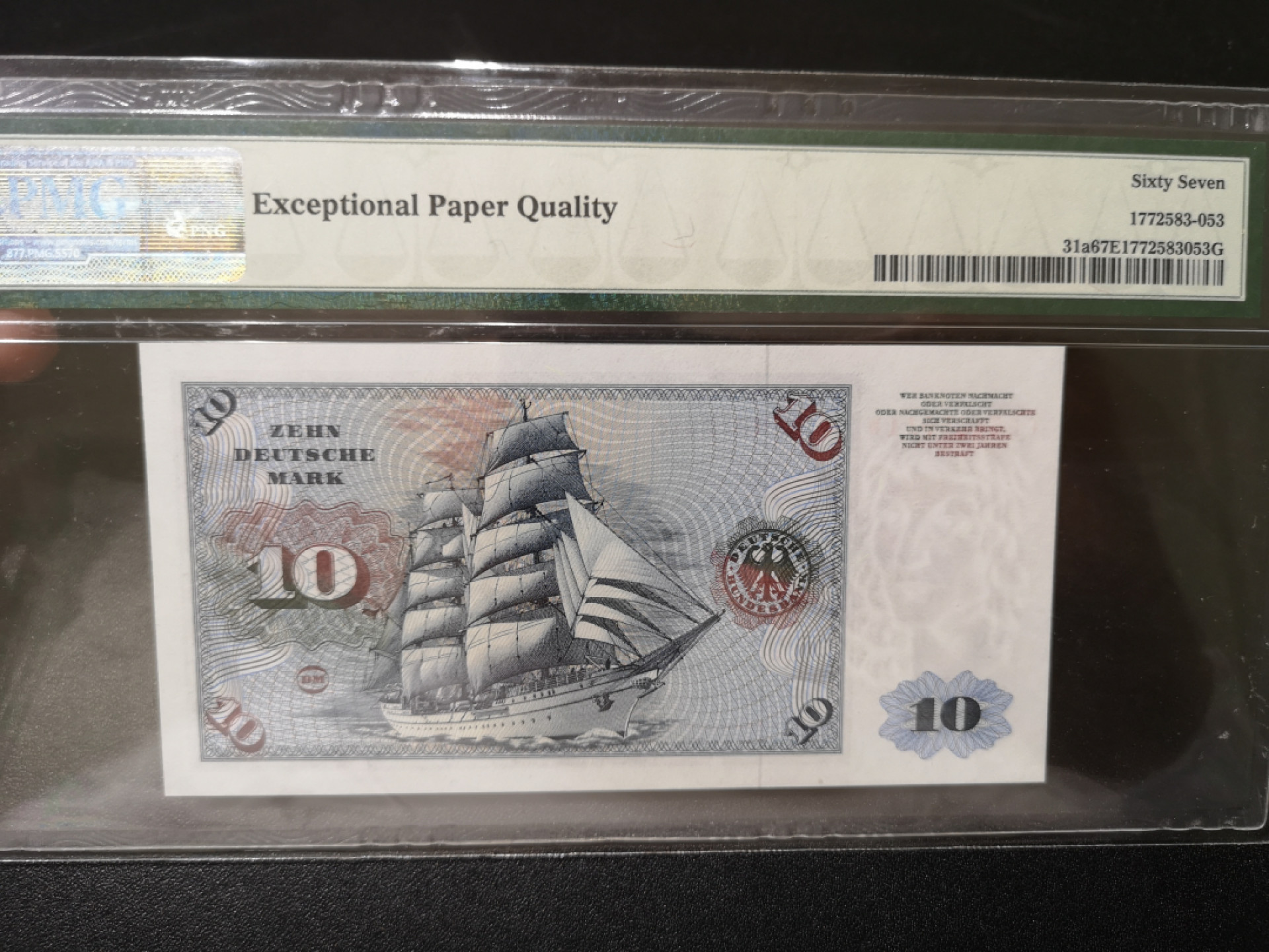 《外钞收藏家》第一百四十二期拍卖（周三拍场） 1970年德国10马克 PMG67