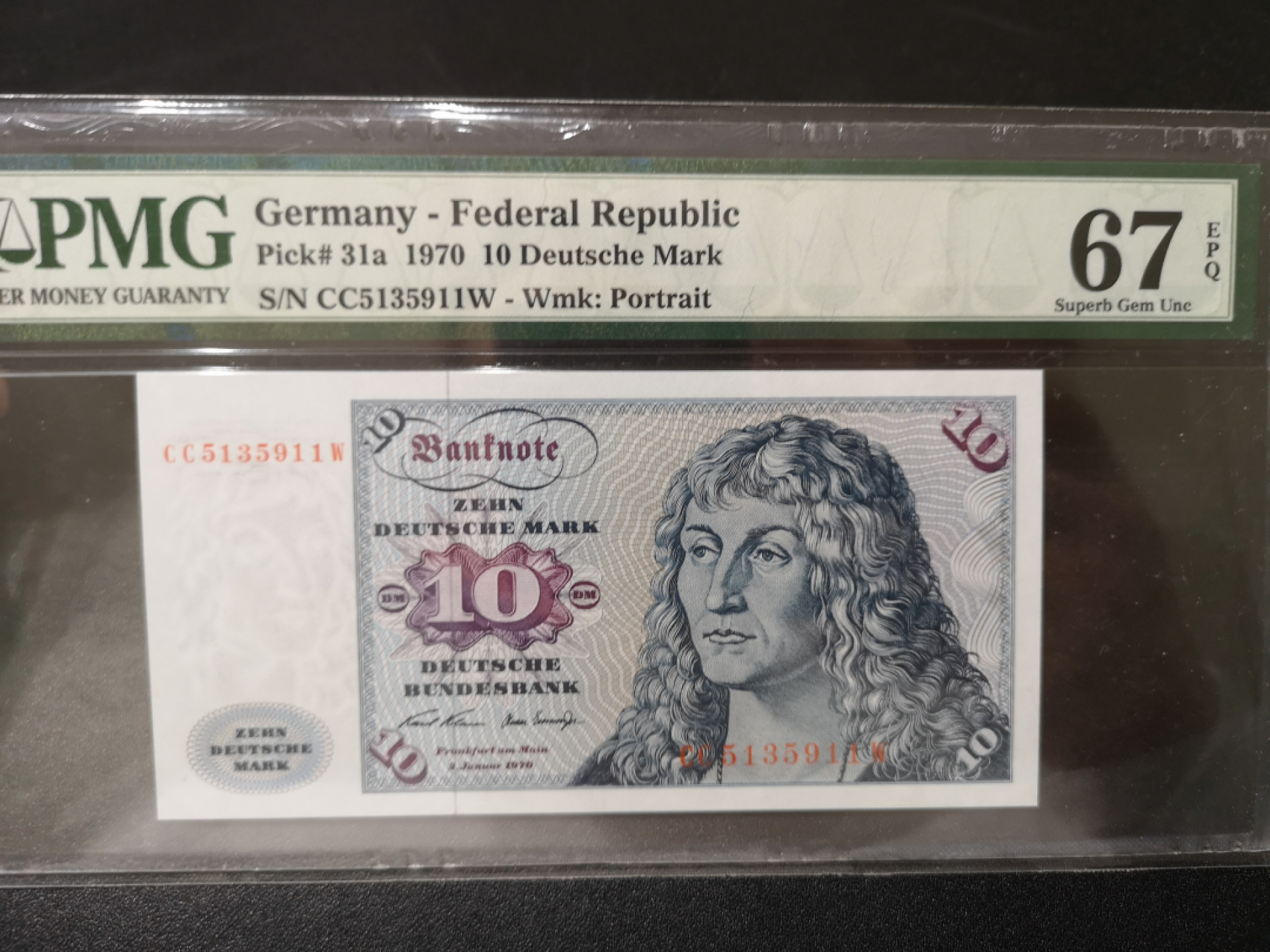 《外钞收藏家》第一百四十二期拍卖（周三拍场） 1970年德国10马克 PMG67