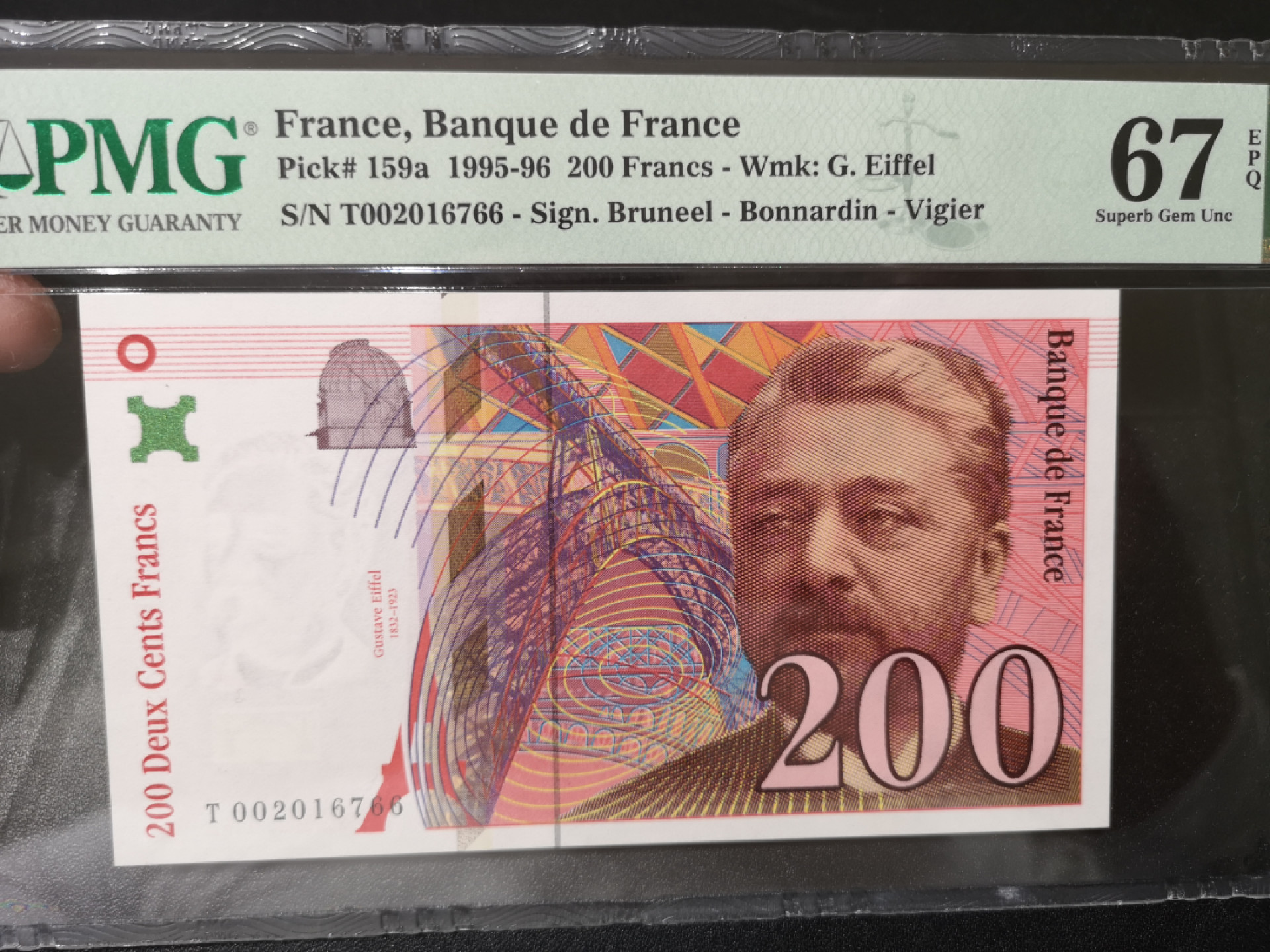 《外钞收藏家》第一百四十二期拍卖（周三拍场） 1995-96年法国末版 200法郎 PMG67 无47尾66