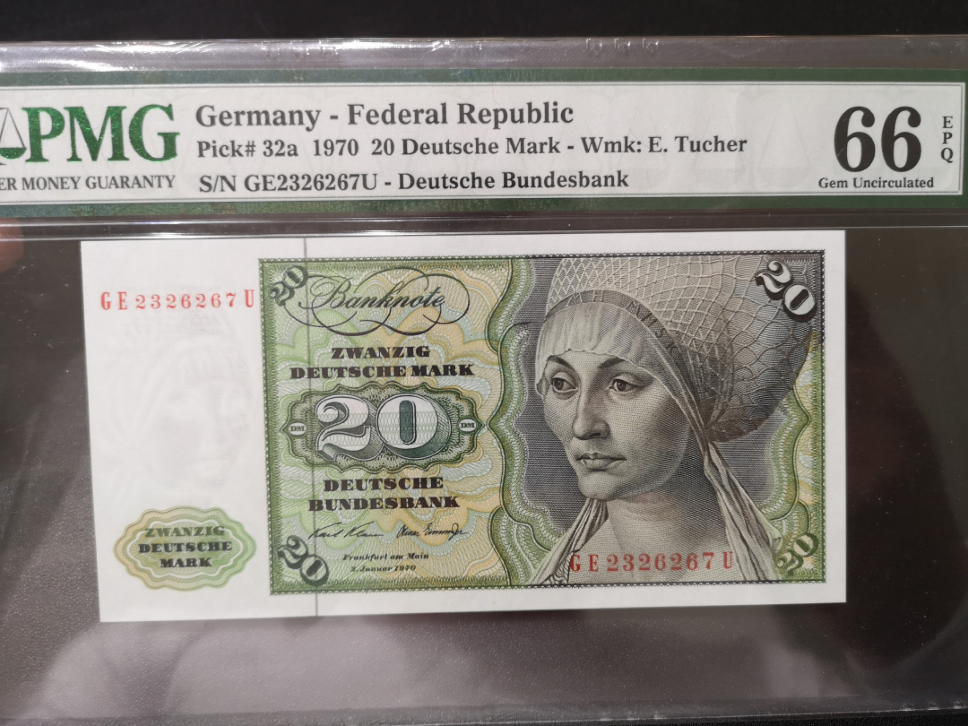 《外钞收藏家》第一百四十二期拍卖（周三拍场） 1970年德国20马克 PMG66