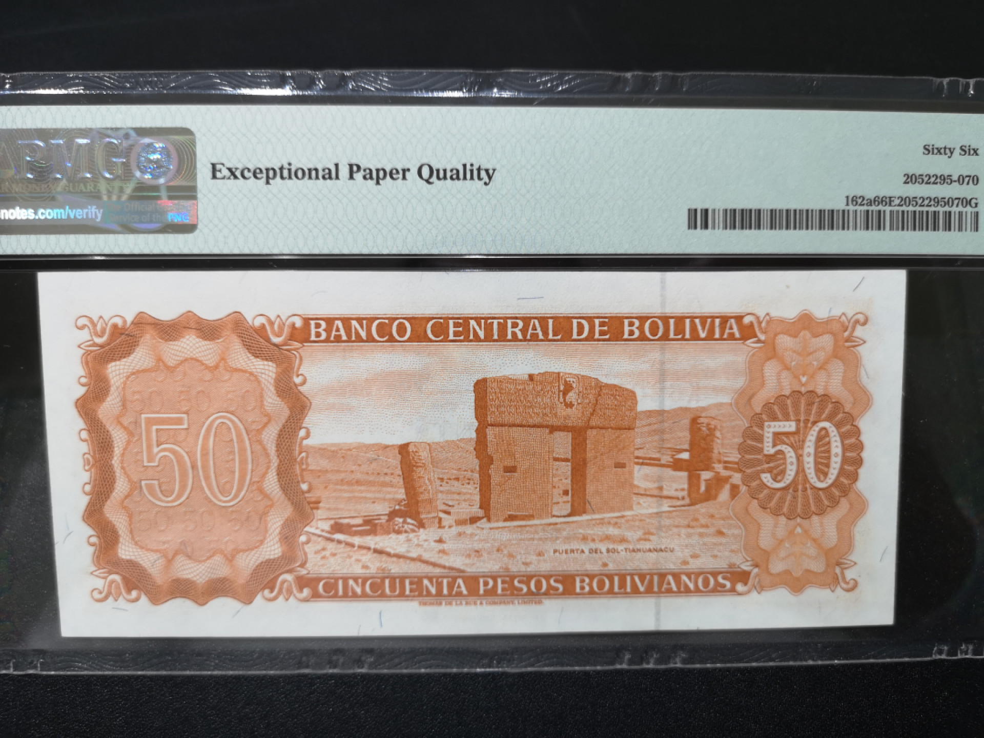 《外钞收藏家》第一百四十二期拍卖（周三拍场） 1962年玻利维亚50比索 PMG66 无47尾99