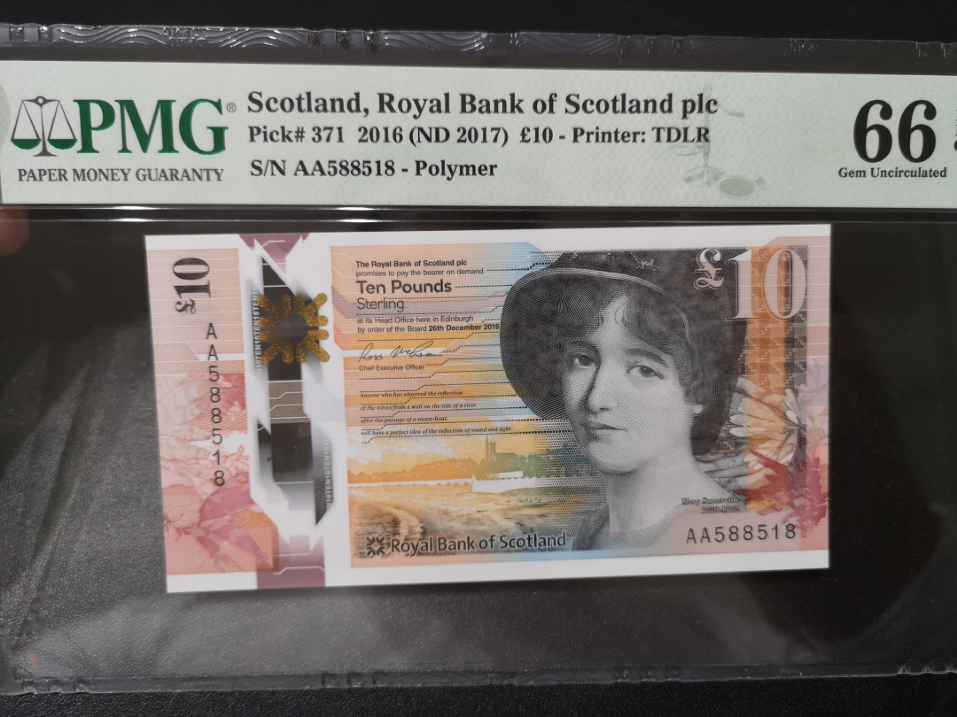 《外钞收藏家》第一百四十二期拍卖（周三拍场） 2016年苏格兰皇家银行 AA冠 靓号无47尾8 PMG66