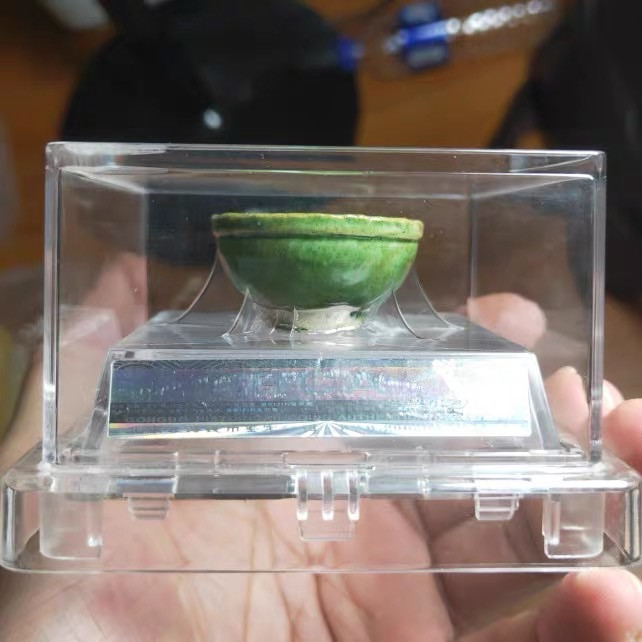 精品公博鉴定收藏 明代绿釉陶盅瓷盅瓷杯 釉色少见 80分公博评级币 三包老保真品3