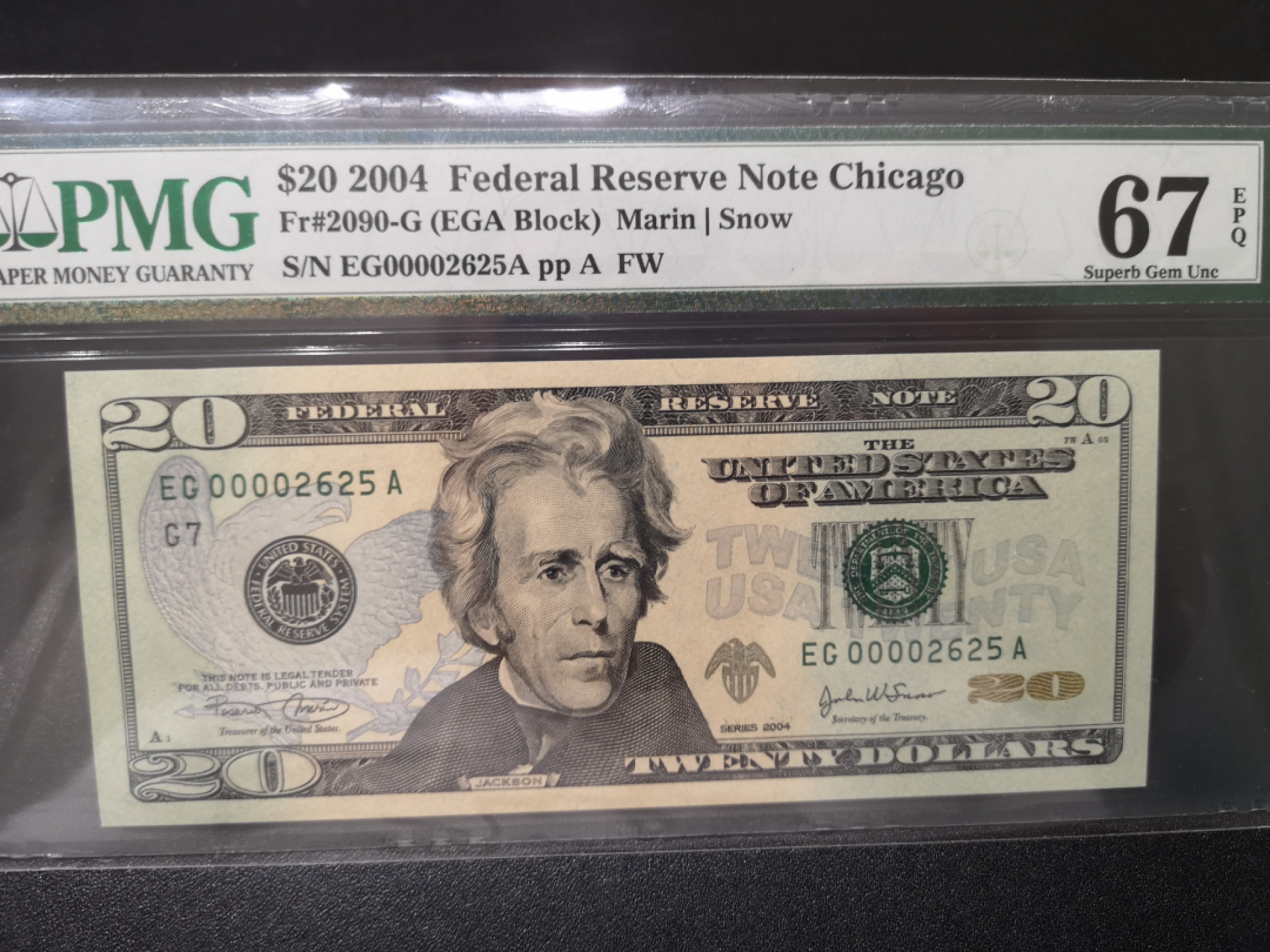 《外钞收藏家》第一百四十二期拍卖（周三拍场） 2004年彩版20美元 千位号 