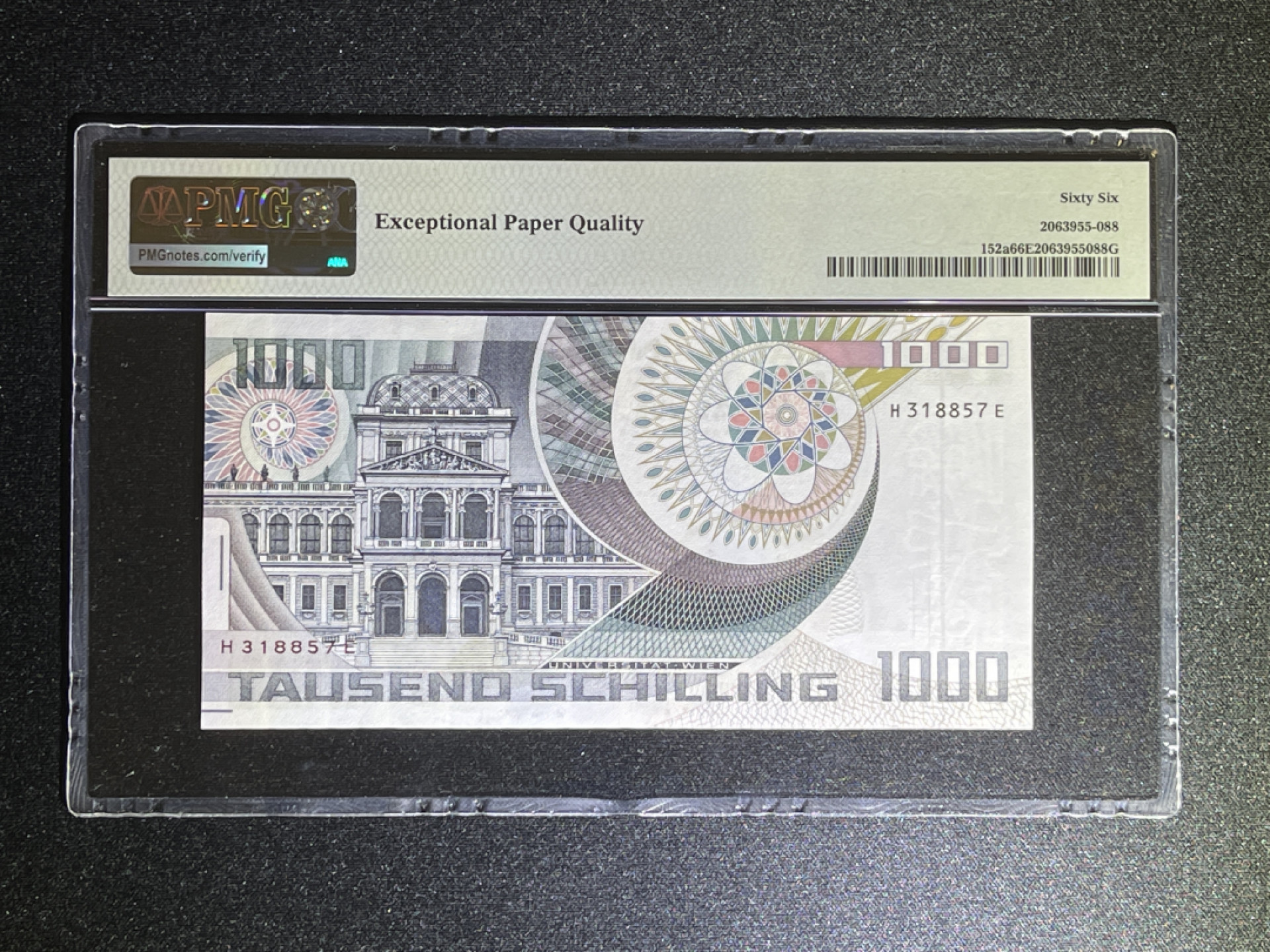 《张总收藏》41期—欧洲强钞 奥地利1000先令 PMG66E 1983年薛定谔 P-152a