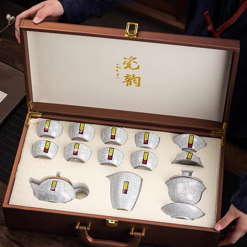 月白汝窑可开片可养金丝铁线13头礼盒礼品