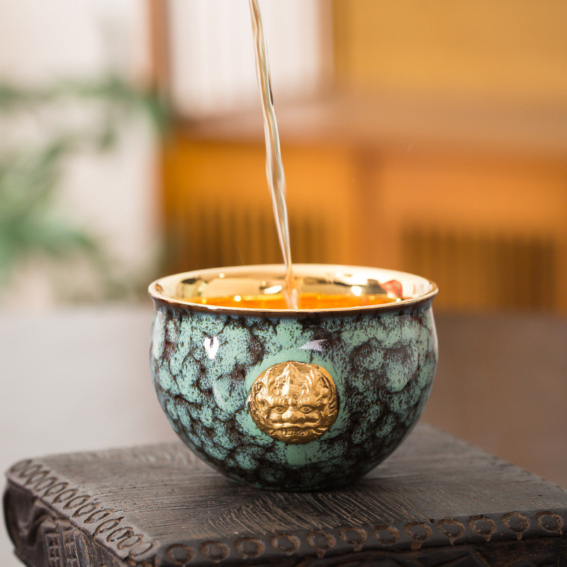 陶瓷主人杯鎏金窑变复古风大号个人茶盏茶碗男中式高档送礼品茗杯