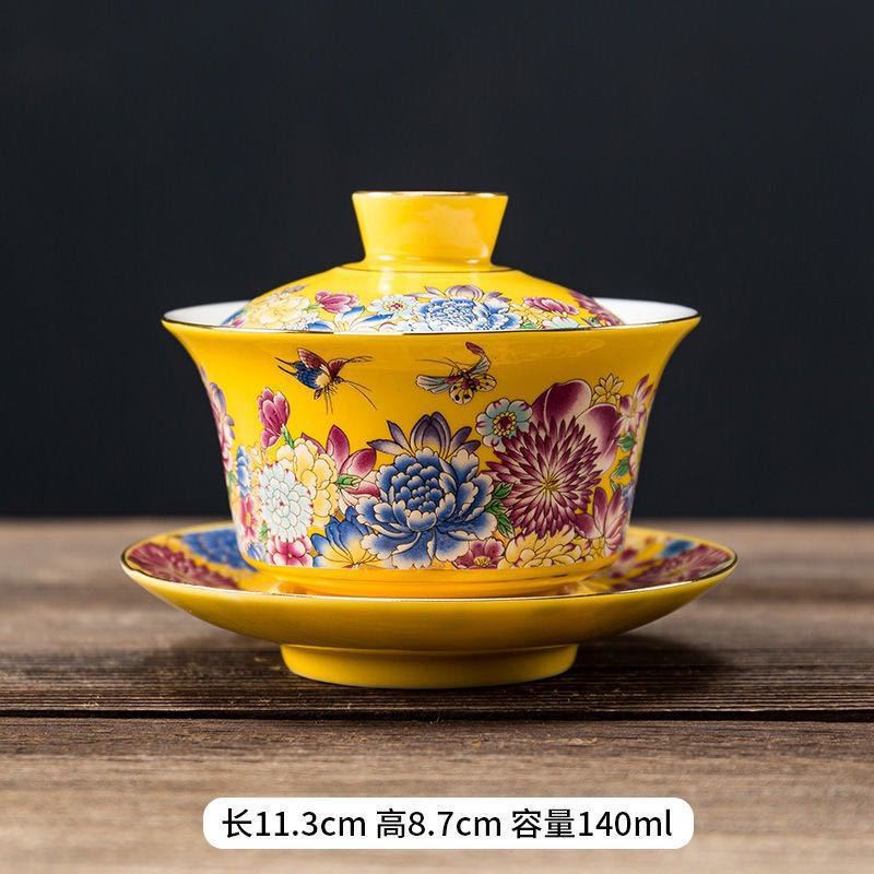 珐琅彩999鎏银茶具三才盖碗茶具礼品
