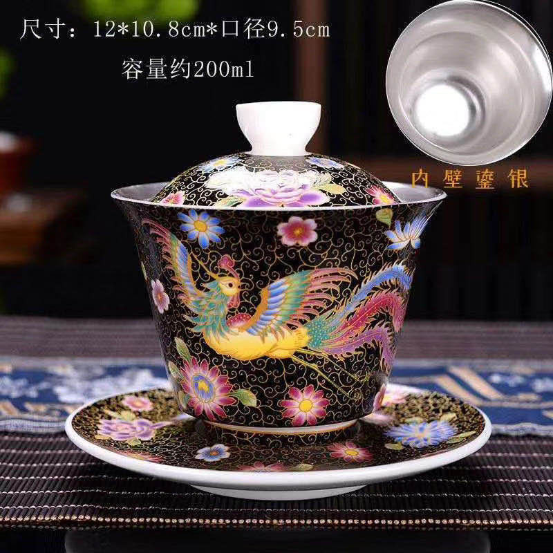 珐琅彩999鎏银茶具三才盖碗茶具礼品