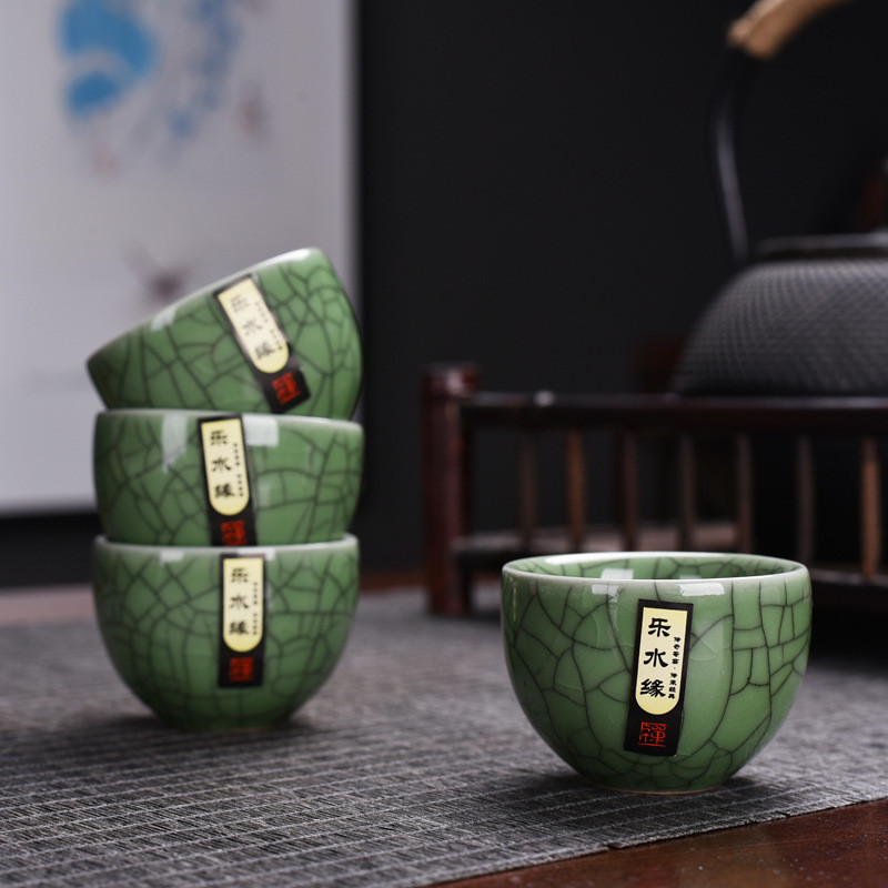 陶瓷哥窑开片金丝铁线侧把壶整套功夫茶具套装商务礼品木礼盒