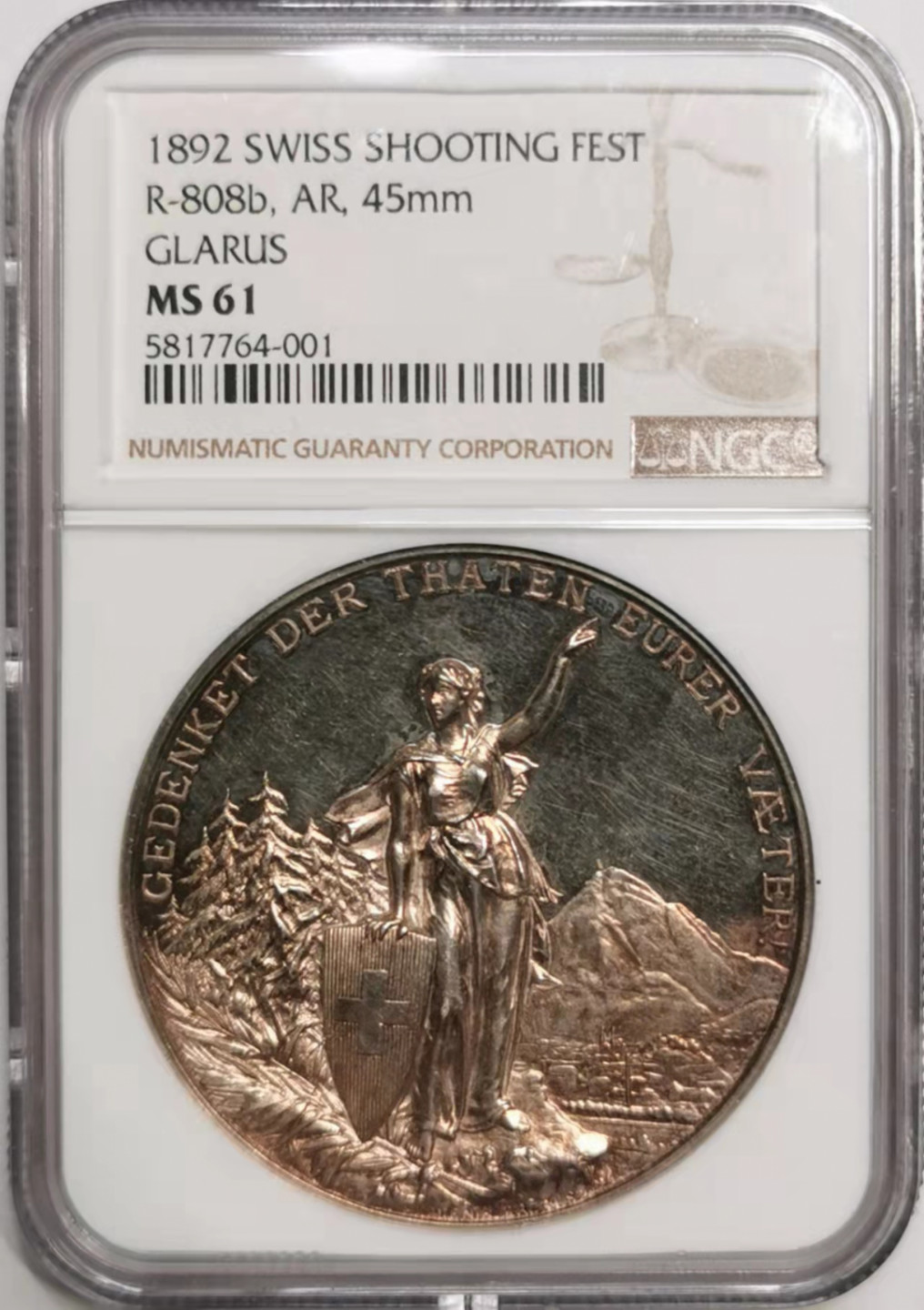 凡希社世界钱币微拍第一百七十六期 1892格拉鲁斯射击节纪念大银章NGC-MS61金紫包浆！