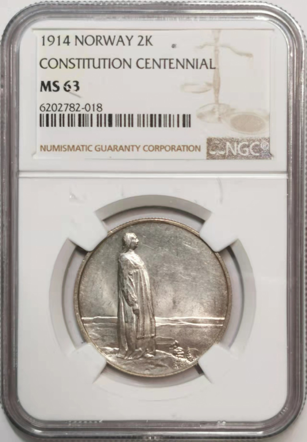 凡希社世界钱币微拍第一百七十六期 1914挪威宪法纪念2克朗银币NGC-MS63