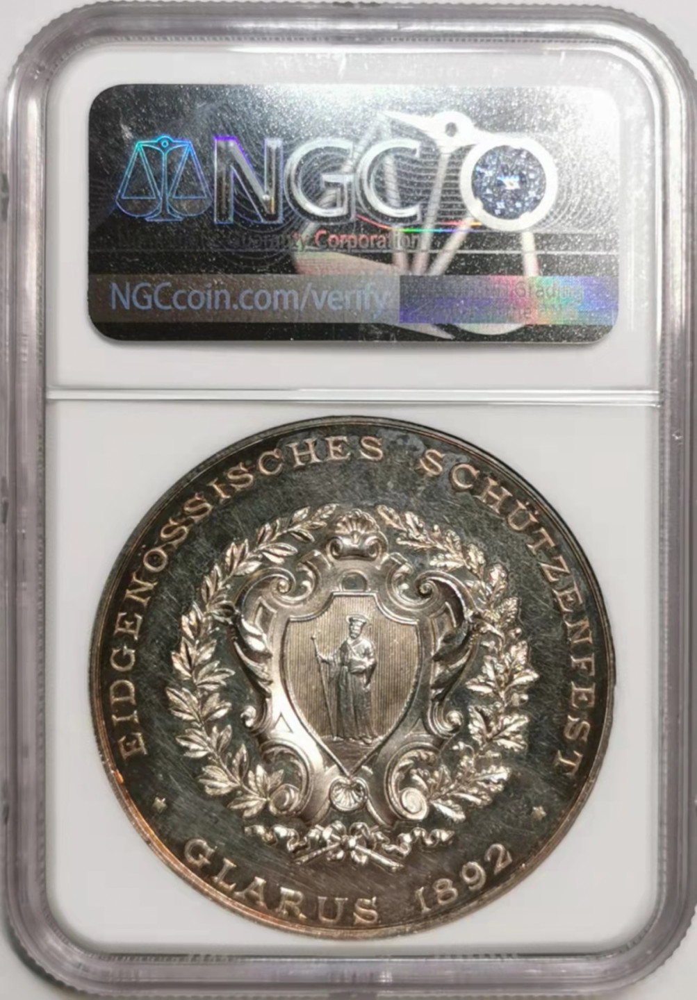 凡希社世界钱币微拍第一百七十六期 1892格拉鲁斯射击节纪念大银章NGC-MS61金紫包浆！
