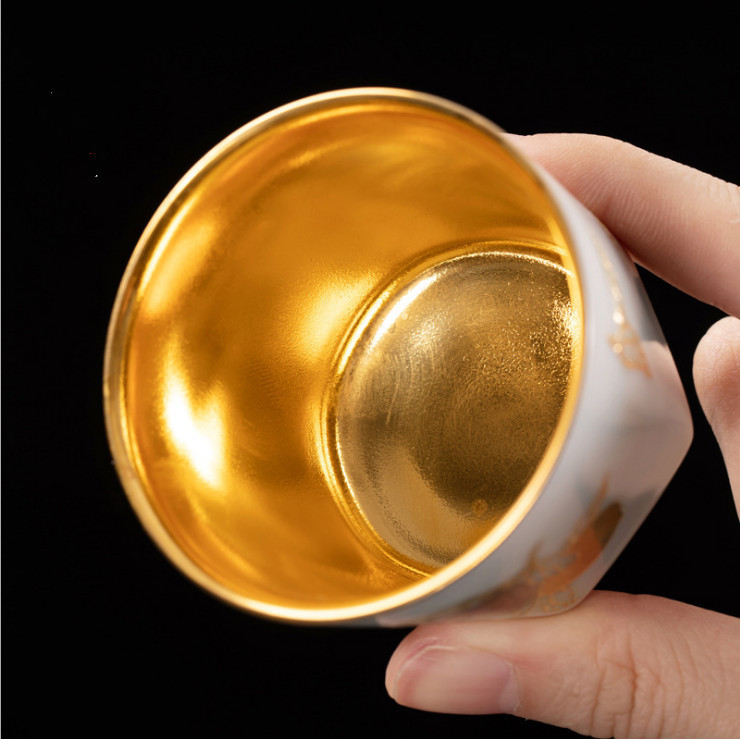 鎏金茶杯陶瓷纯金手工杯礼盒装