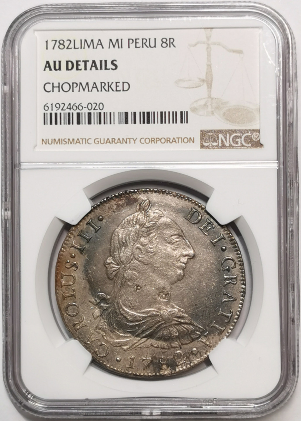 凡希社世界钱币微拍第一百七十六期 1782秘鲁卡三双柱NGC-AUD戳印