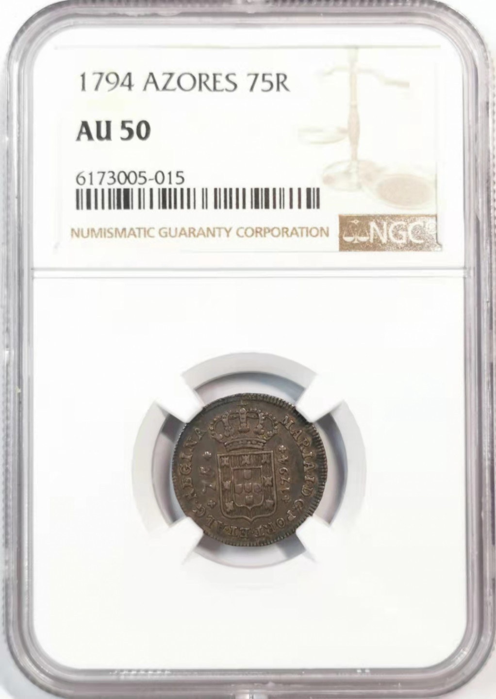 凡希社世界钱币微拍第一百七十六期 荐1794/95葡属亚速尔玛丽一世三枚套NGC原味极美品！