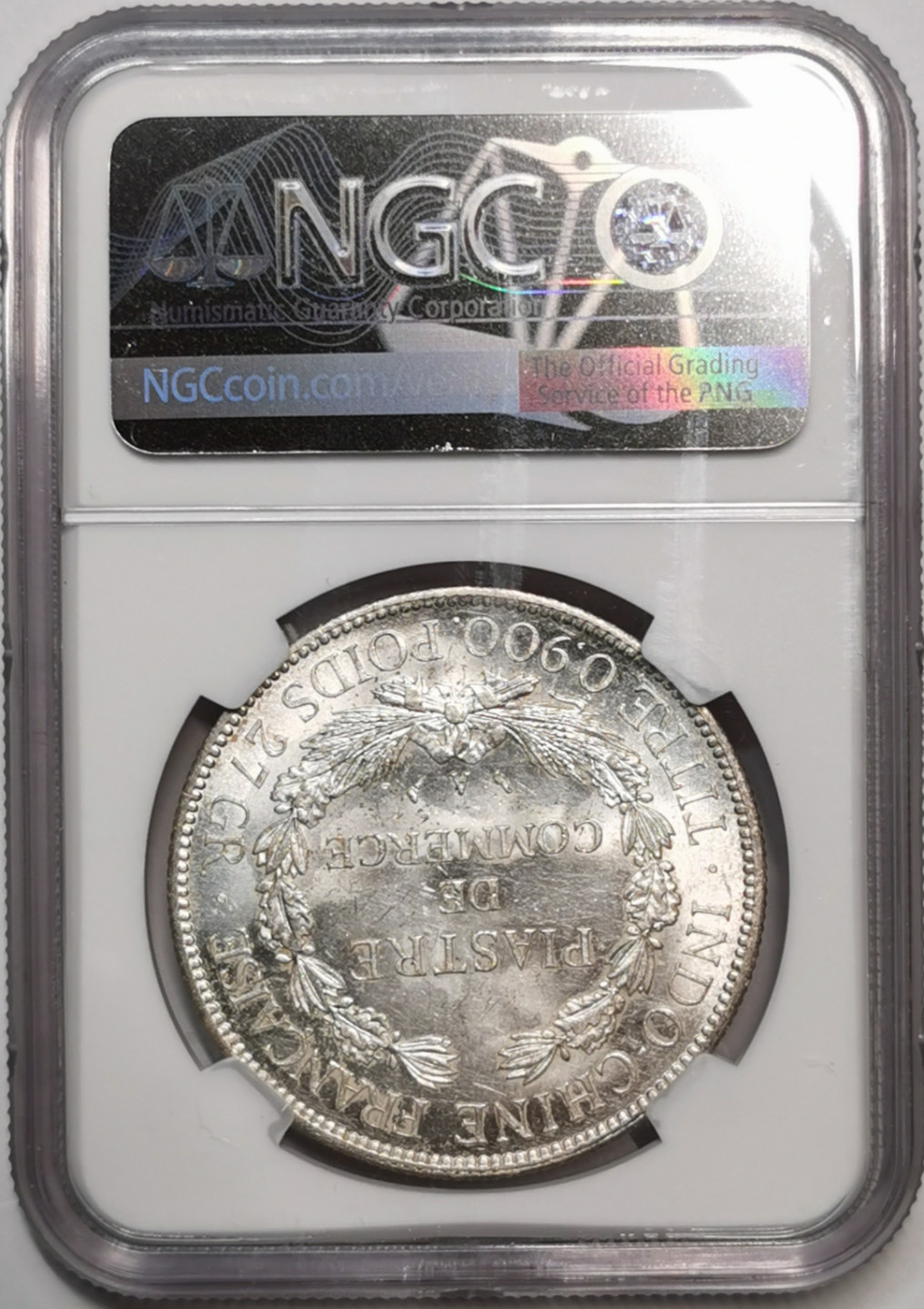 凡希社世界钱币微拍第一百七十六期 1907A法属印度支那皮亚斯特大银NGC-MS60原色银光！