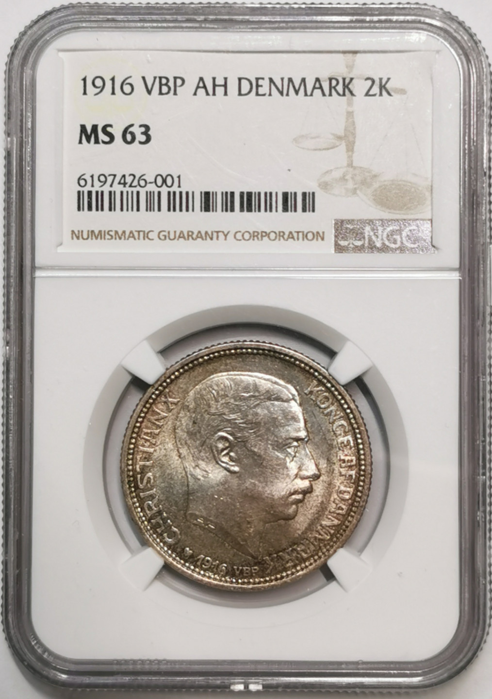 凡希社世界钱币微拍第一百七十六期 1916丹麦2克朗银币NGC-MS63