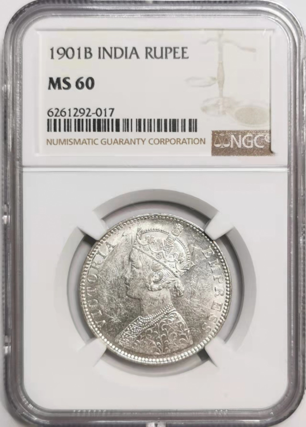 凡希社世界钱币微拍第一百七十六期 1901B英属印度小维卢比NGC-MS60