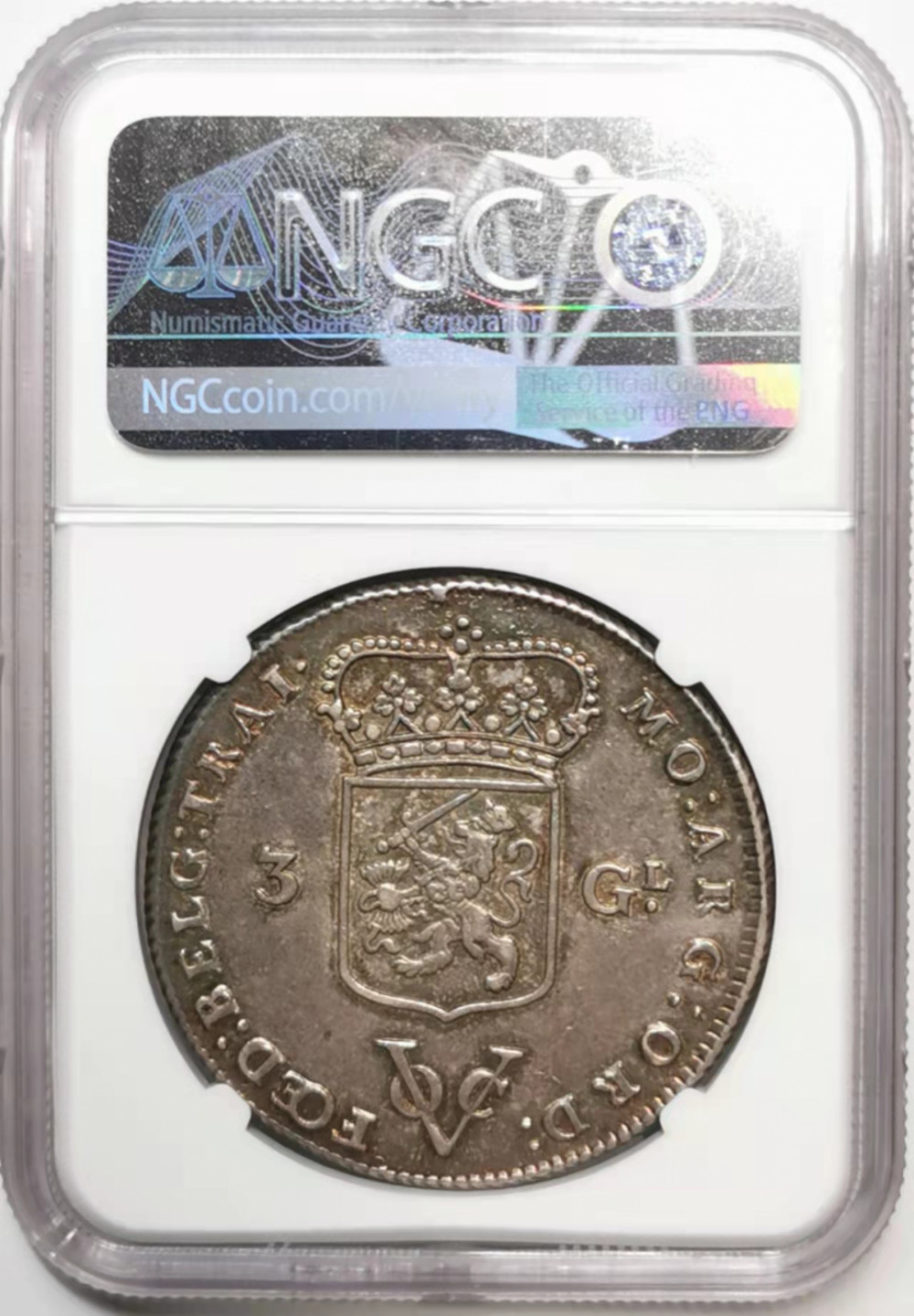凡希社世界钱币微拍第一百七十六期 荐！1786荷属东印度公司3盾大银NGC-AU58包浆绝美！