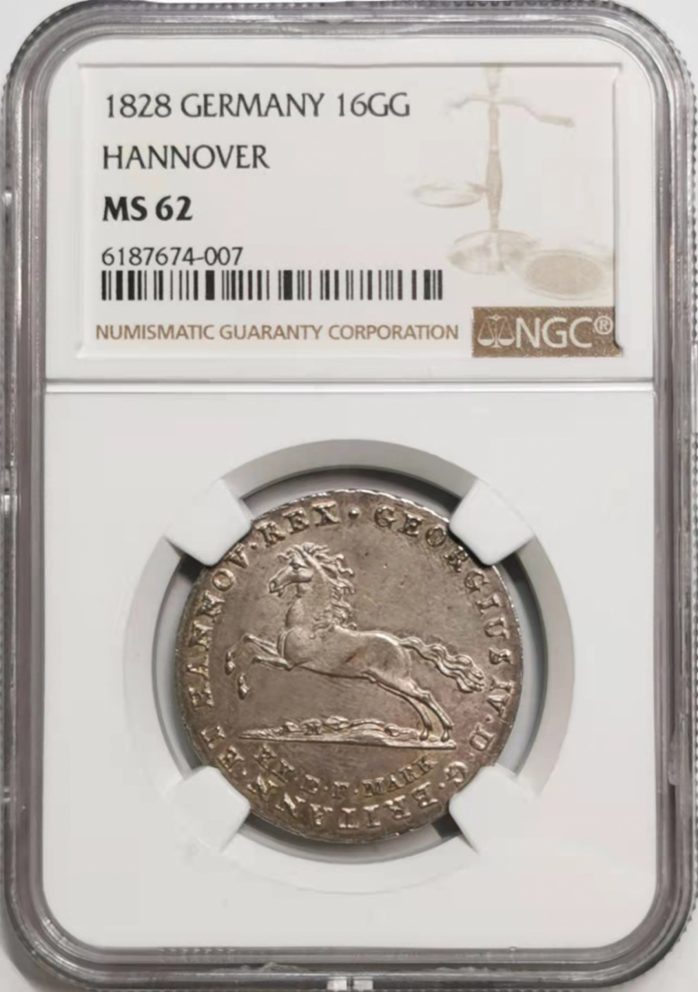 凡希社世界钱币微拍第一百七十六期 1828汉诺威飞马16G银NGC-MS62