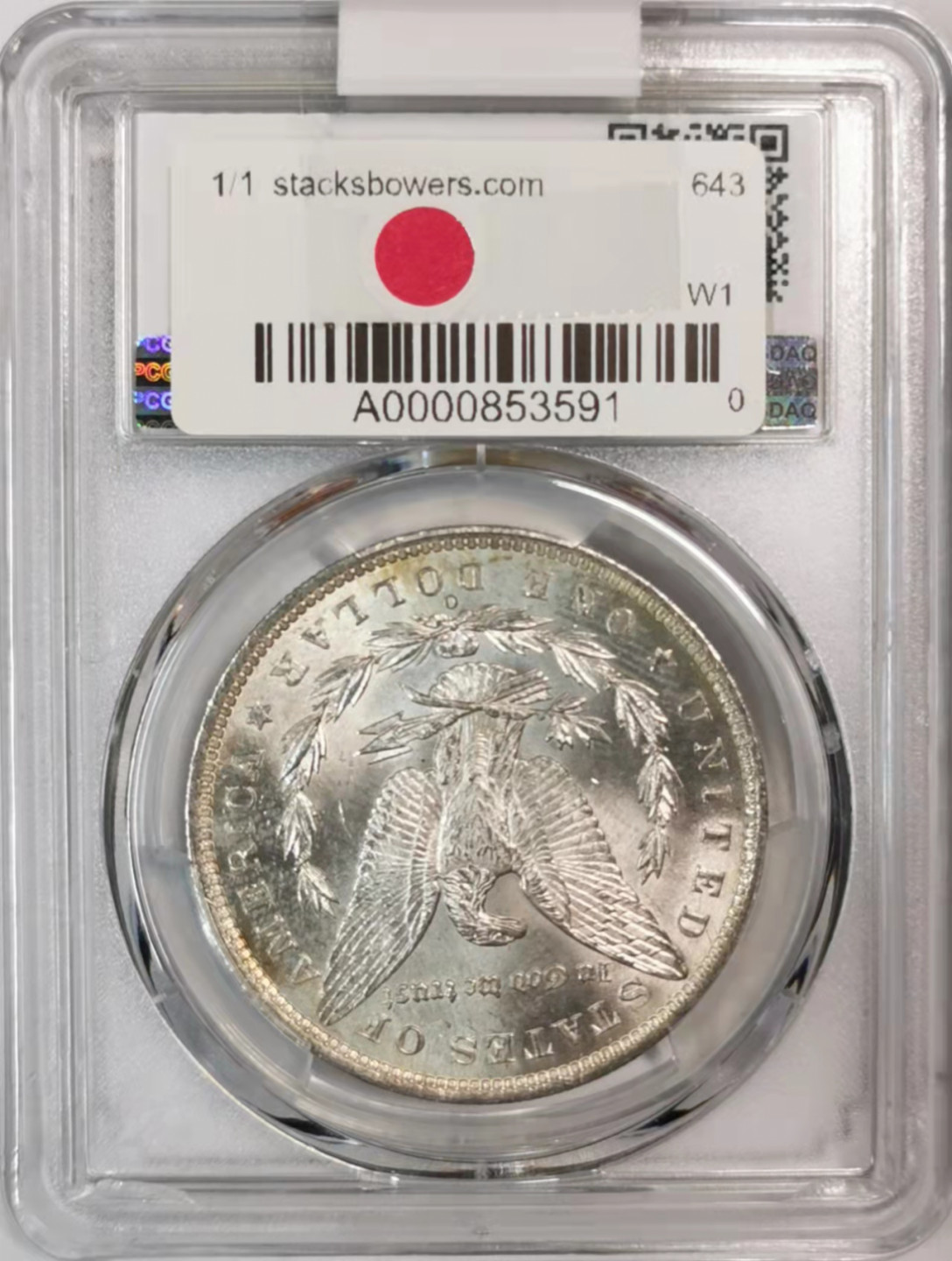 凡希社世界钱币微拍第一百七十六期 1885O美国摩根壹圆PCGS-MS64间彩背原光！