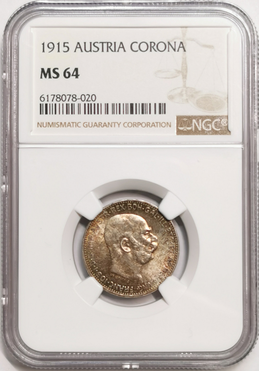凡希社世界钱币微拍第一百七十六期 1915奥地利科罗纳银币NGC-MS64