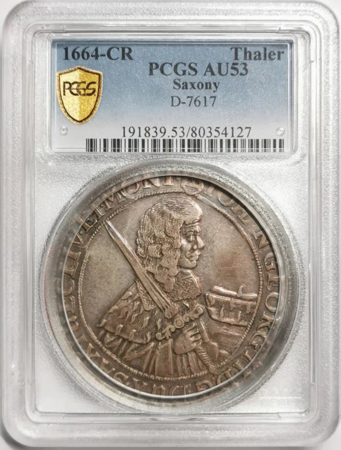 凡希社世界钱币微拍第一百七十六期 1664萨克森约翰格奥尔格二世执剑大型泰勒PCGS-AU53原味品！