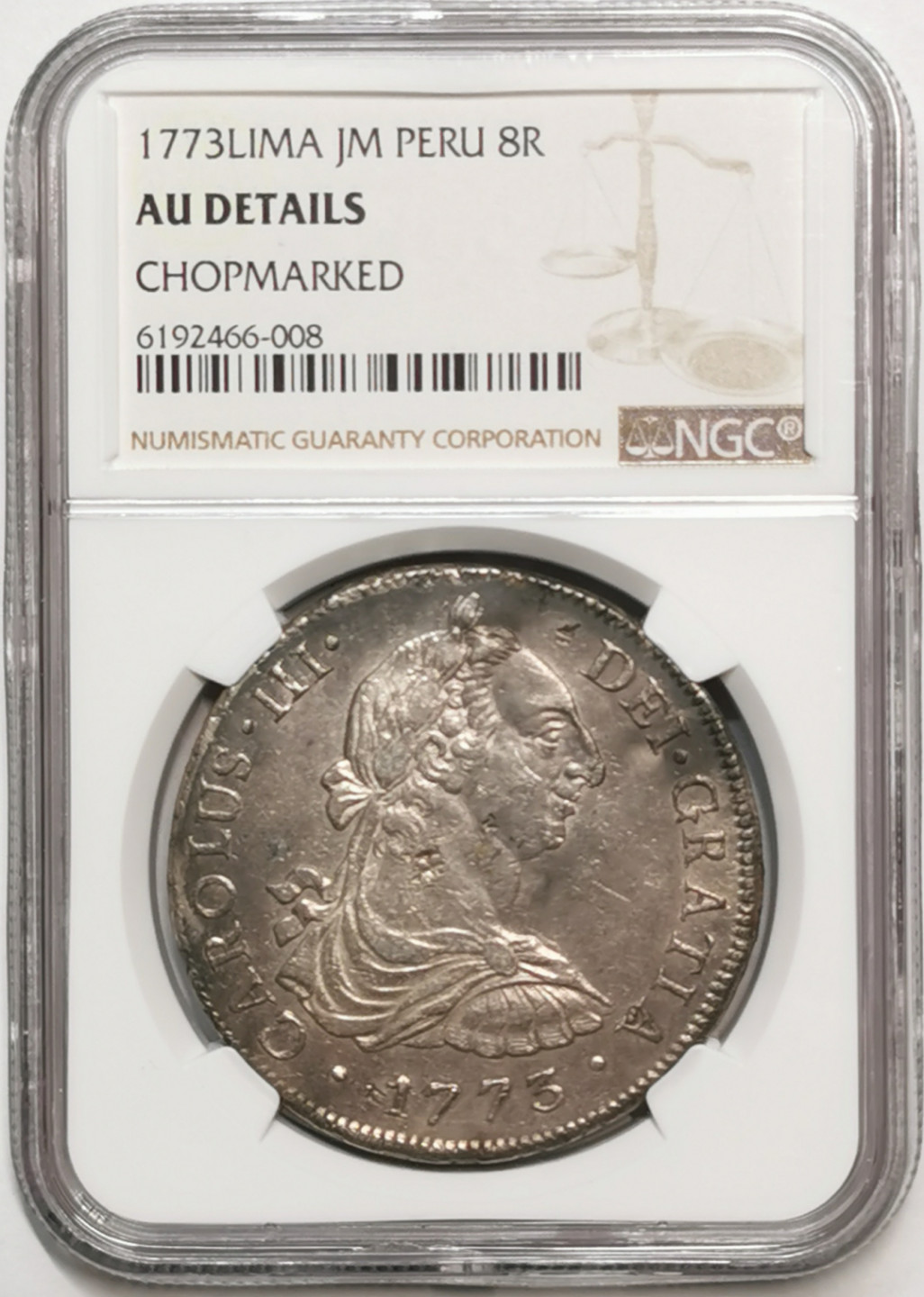凡希社世界钱币微拍第一百七十六期 1773秘鲁卡三双柱NGC-AUD戳印