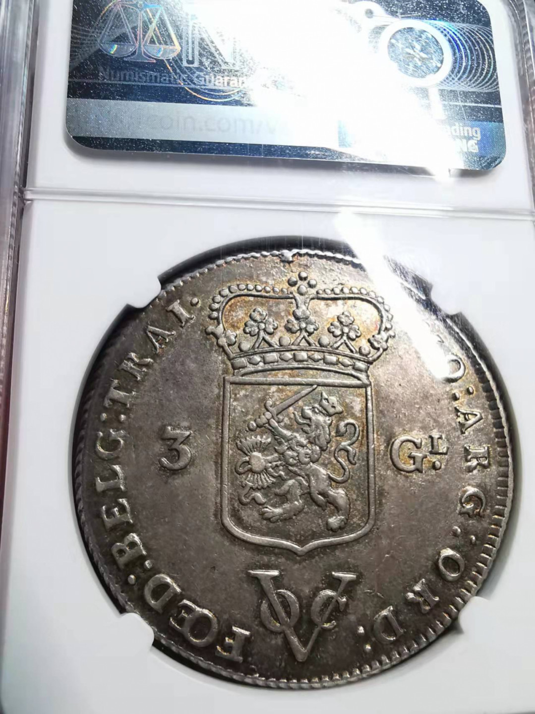 凡希社世界钱币微拍第一百七十六期 荐！1786荷属东印度公司3盾大银NGC-AU58包浆绝美！