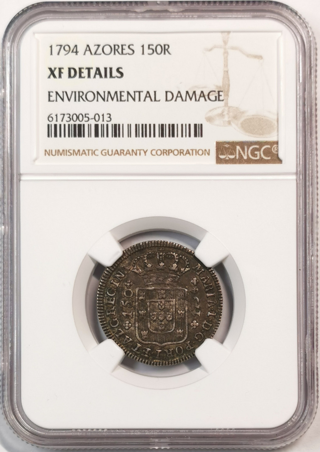 凡希社世界钱币微拍第一百七十六期 荐1794/95葡属亚速尔玛丽一世三枚套NGC原味极美品！