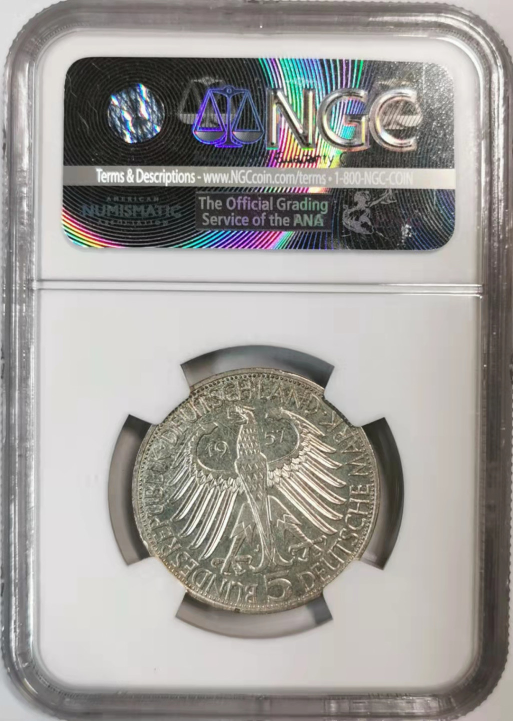 凡希社世界钱币微拍第一百七十六期 1957西德5马克纪念银币NGC-UNCD