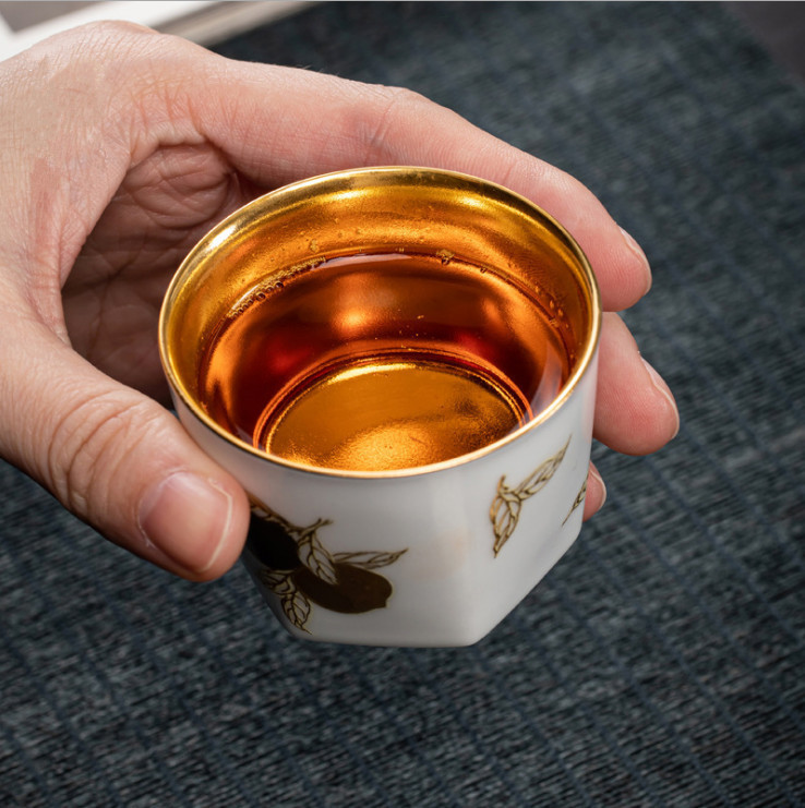 鎏金茶杯陶瓷纯金手工杯礼盒装