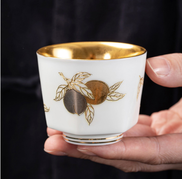 鎏金茶杯陶瓷纯金手工杯礼盒装