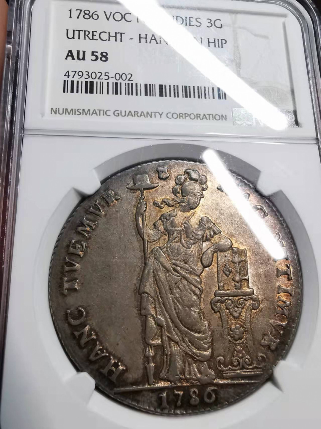 凡希社世界钱币微拍第一百七十六期 荐！1786荷属东印度公司3盾大银NGC-AU58包浆绝美！