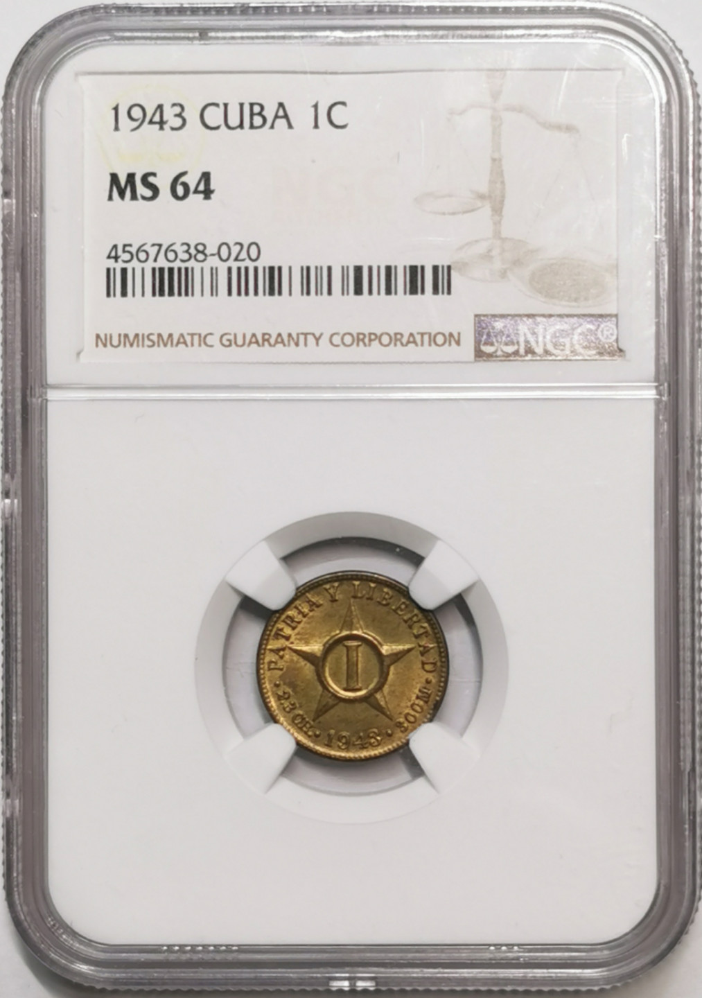 凡希社世界钱币微拍第一百七十六期 1943古巴1分铜辅币NGC-MS64