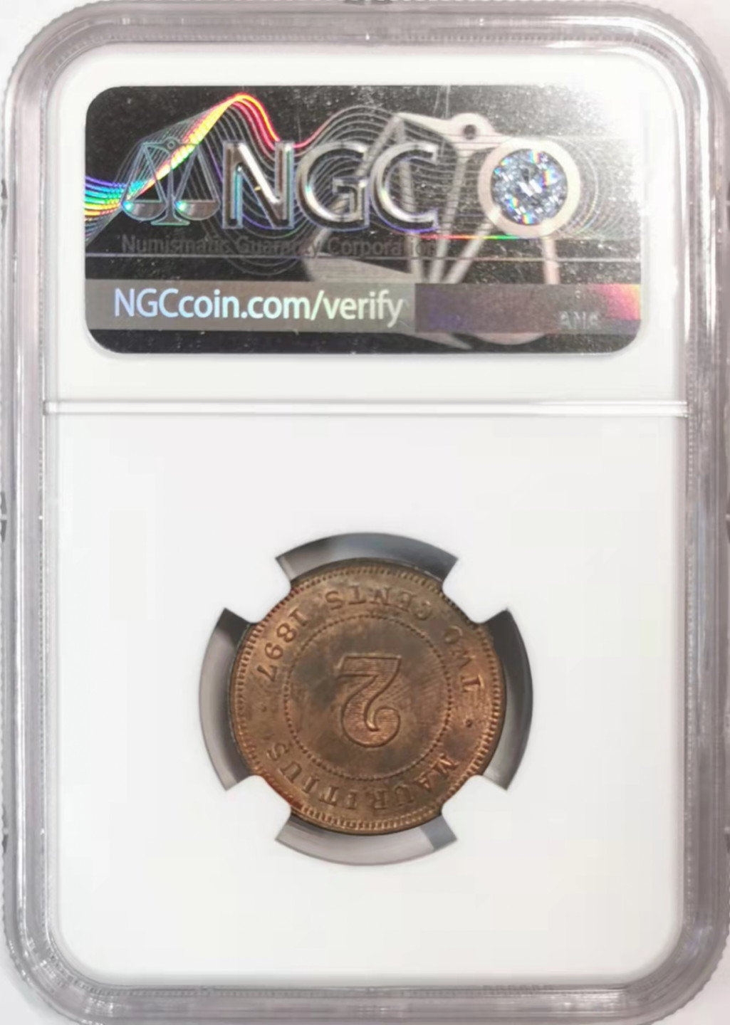 凡希社世界钱币微拍第一百七十六期 1897英属毛里求斯小维2分NGC-MS63RB