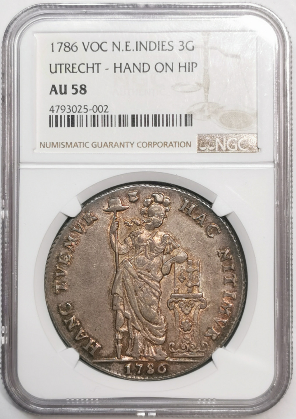 凡希社世界钱币微拍第一百七十六期 荐！1786荷属东印度公司3盾大银NGC-AU58包浆绝美！