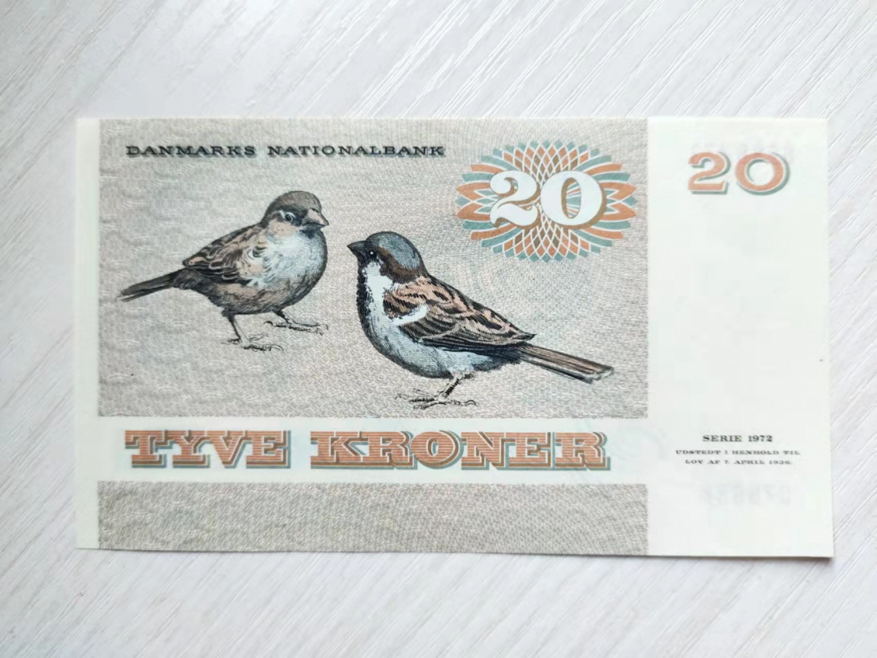国内外纸币 全新UNC1972丹麦纸币20克朗1张