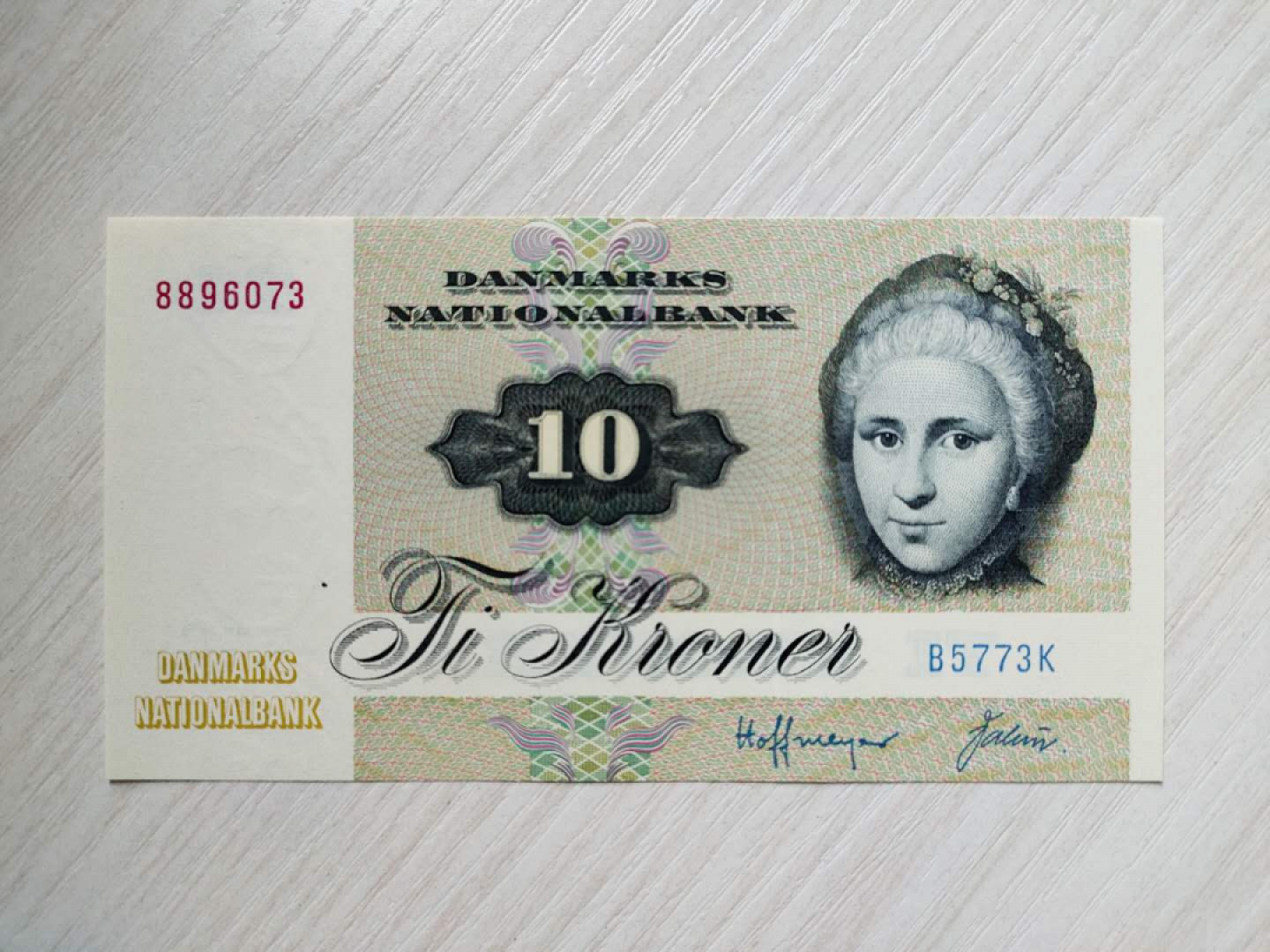 国内外纸币 全新UNC1972丹麦纸币10克朗1张