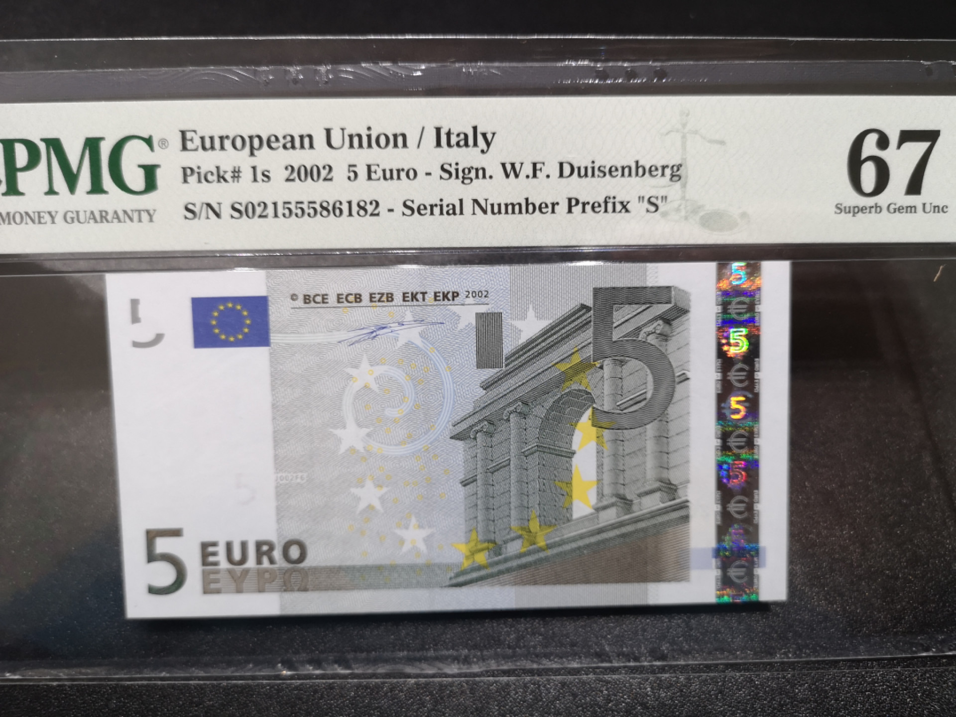 《外钞收藏家》第一百四十四期拍卖（本期85件） 一签5欧元 PMG67 意大利版 无47