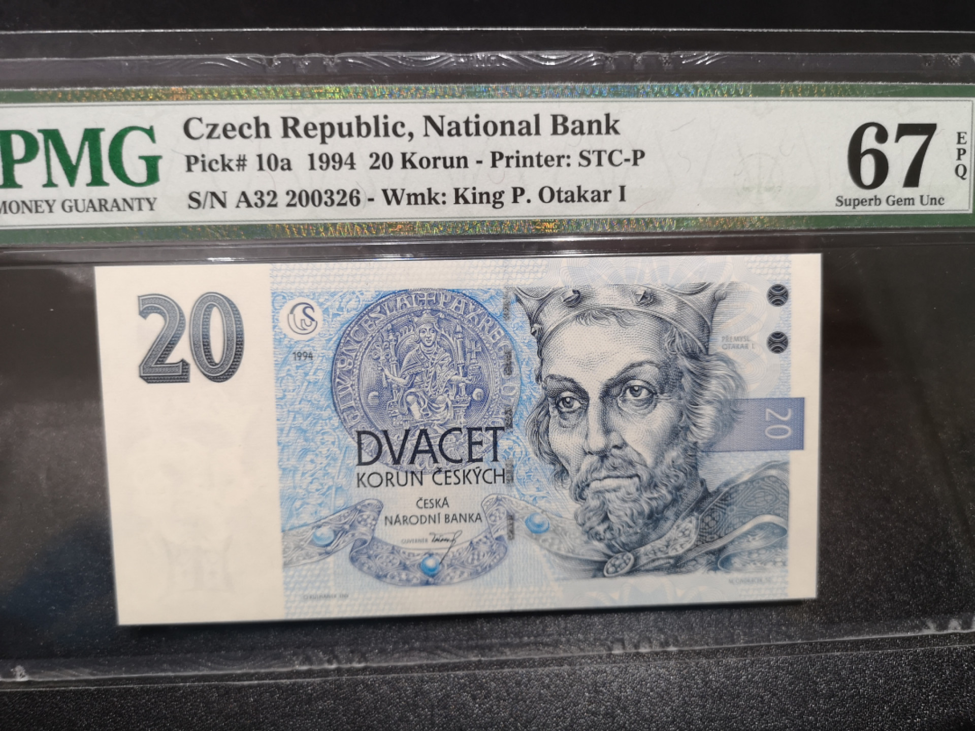 《外钞收藏家》第一百四十四期拍卖（本期85件） 1994年捷克20克朗 PMG67 无47